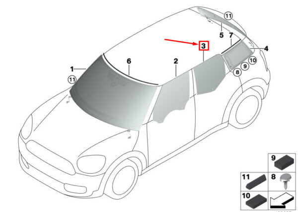 51357433094 - MINI COUNTRYMAN F60 REAR RIGHT DOOR WINDOW PANE 51357433094 NEW GENUINE