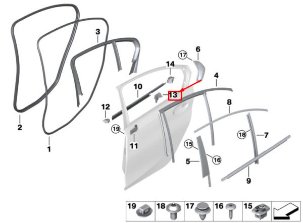 51357437450 - BMW 3 G20 Rear Right Door Seal Bridge 51357437450 NEW GENUINE