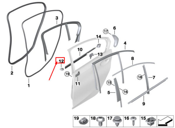 51357437453 - BMW 3 G20 Rear Left Door B-Pillar Trim Panel Sealing 51357437453 NEW GENUINE