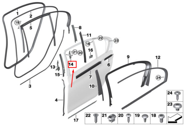 51357438019 - BMW 7 G11 Rear Left Top Door B-Pillar Gasket 51357438019 NEW GENUINE