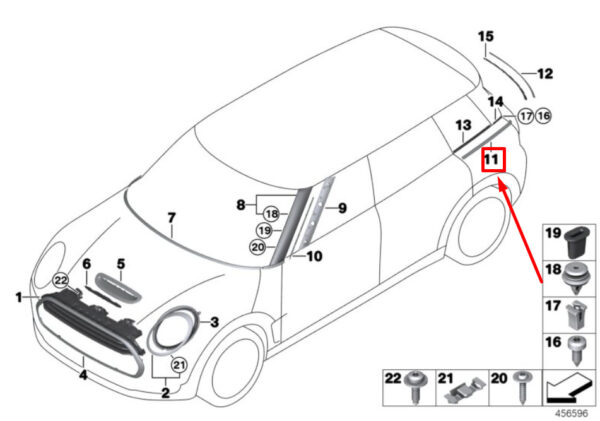 51357491332 - NEW MINI CLUBMAN F54 REAR RIGHT SIDE SIGN (FORM BOARD 7491332 51357491332