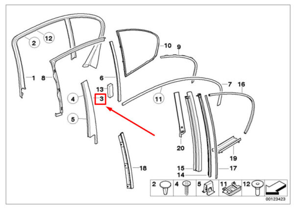 51358223785 - NEW BMW 7 E65, E66, E67 REAR LEFT B-PILLAR TRIM 51358223785 8223785 ORIGINAL