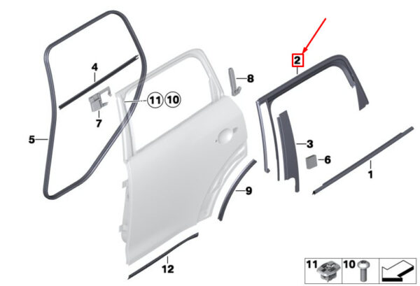51359800613 - NEW MINI COUNTRYMAN R60 REAR LEFT DOOR WINDOW GUIDE 51359800613 ORIGINAL