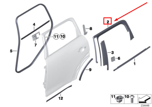 51359800614 - NEW MINI COUNTRYMAN R60 REAR RIGHT DOOR WINDOW GUIDE 9800614 51359800614