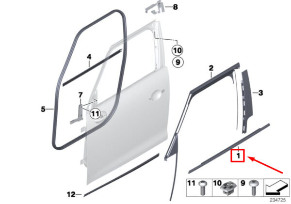 51359803791 - MINI R60 door exterior seal rear left 51359803791 9803791 NEW ORIGINAL