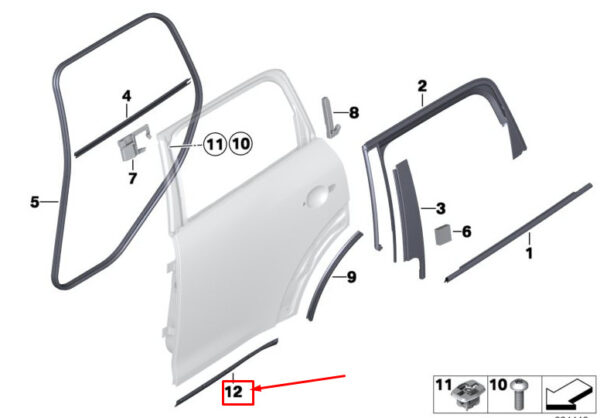51359808048 - NEW MINI -LANDSMANN R60 REAR RIGHT LOWER DOOR SEAL 9808048 51359808048