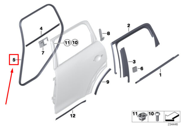 51359808655 - NEW MINI -LANDMANN R60 REAR DOOR WEATHERSTRIP 9808655 51359808655 GENUINE