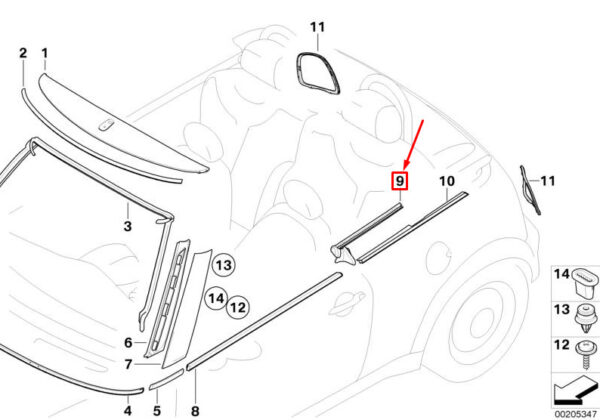 51377190613 - MINI CONVERTIBLE R57 INTERIOR DOOR DUCT SEAL REAR LEFT 51377190613 NEW GENUINE