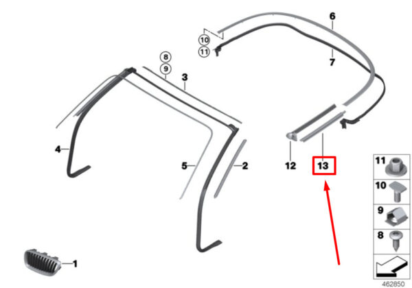 51377267932 - BMW 2 convertible F23 gasket front right outside 7267932 51377267932 NEW ORIGINAL