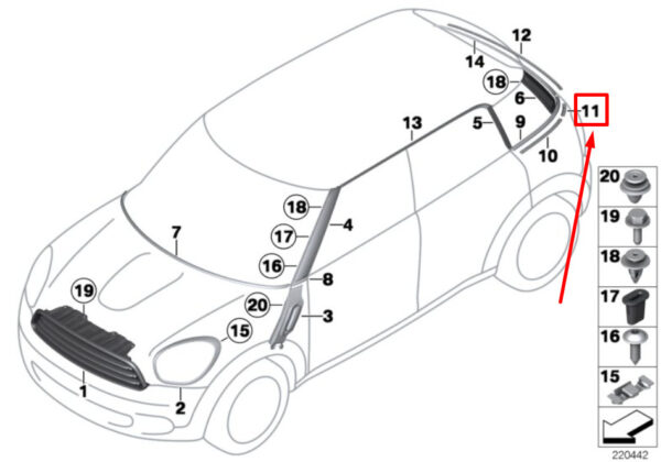 51379810477 - NEW MINI R60 LEFT D-PILLAR RETAINING STRIP 9810477 51379810477 ORIGINAL