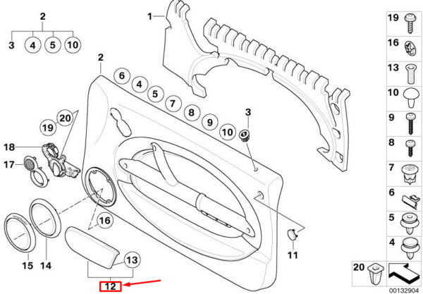 51417112606 - NEW MINI COOPER R50, R53 FRONT LEFT DOOR ARMREST 51417112606 7112606 ORIGINAL