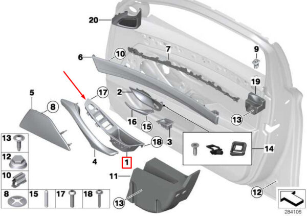 51417225866 - BMW 5 F10 front right black interior door handle 51417225866 RHD NEW REAL