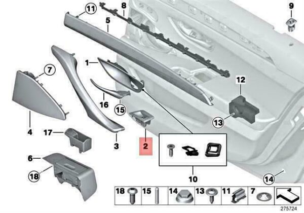 51417225892 - OEM BMW HYBRID 5 F10 F11 F18 518D 520D TRIM POWER WINDOW RIGHT 51417225892 NEW