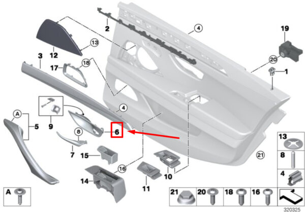 51417226365 - NEW BMW 5 F10 REAR LEFT DOOR OPENER TRIM 7226365 51417226365 ORIGINAL
