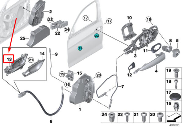 51417240412 - BMW 2 F22,F87 front right inter. Opening Handle 7240412 51417240412 NEW ORIGINAL