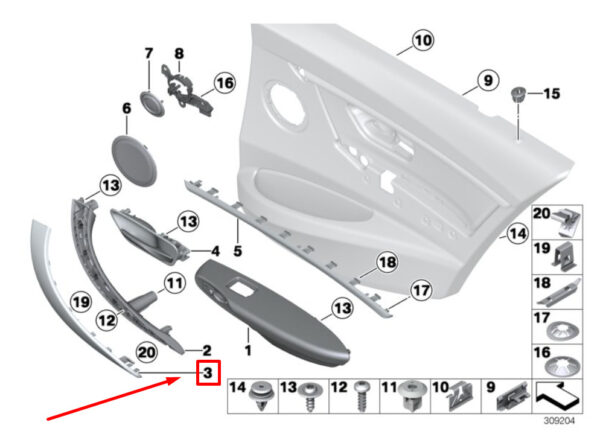 51417260080 - NEW BMW 3 F30, F80 REAR RIGHT PULL HANDLE COVER 7260080 51417260080 ORIGINAL