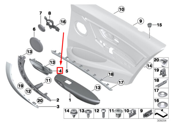 51417279341 - BMW 3 F30, F80 Left Rear Inner Opening Handle 7279341 51417279341 NEW GENUINE