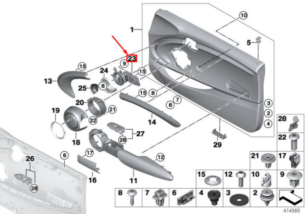 51417393145 - MINI COOPER F56 FRONT LEFT INNER DOOR OPENER WITH SWITCH 51417393145 GENUINE