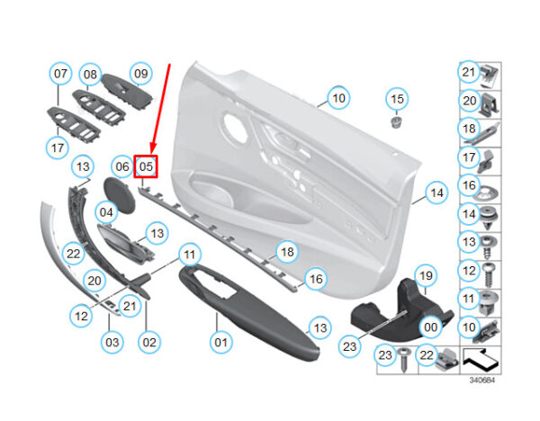 51417393490 - NEW BMW 3 F30 INTERIOR FRONT RIGHT DOOR TRIM MOLDING 51417393490 7393490 OEM