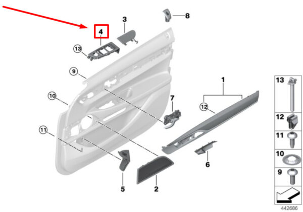 51417406249 - NEW BMW 7 G11, G12 FRONT LEFT DOOR SWITCH TRIM 51417406249 7406249 GENUINE