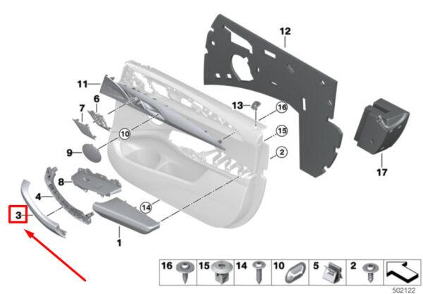 51418079193 - NEW BMW X3 G01, F97 FRONT LEFT DOOR PULL TRIM 8079193 51418079193 2020 15016806