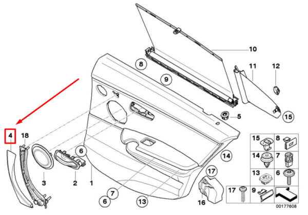 51419150338 - BMW 3 SERIES E90 INTERIOR DOOR HANDLE REAR RIGHT 9150338 51419150338 NEW GENUINE