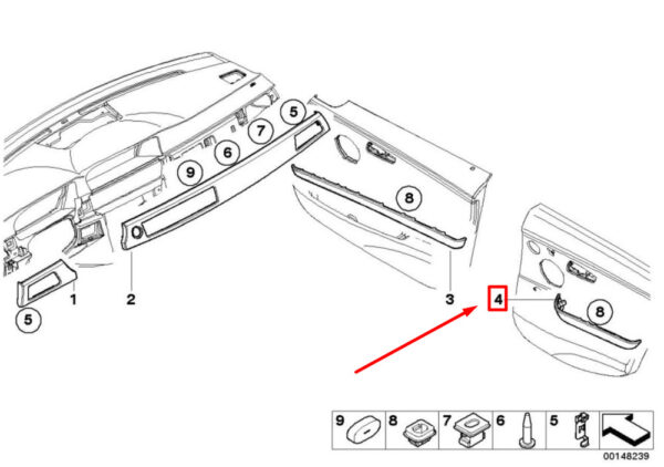 51426970557 - NEW BMW SERIES 3 E90 E91 REMAINING TITANIUM REAR DOOR TRIM 51426970557 GENUINE