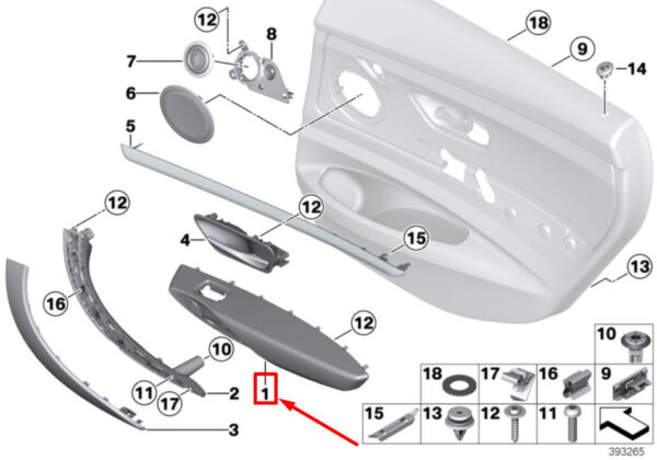 51427324444 - BMW 3 F34 door trim rear right armrest 51427324444 7324444 NEW ORIGINAL