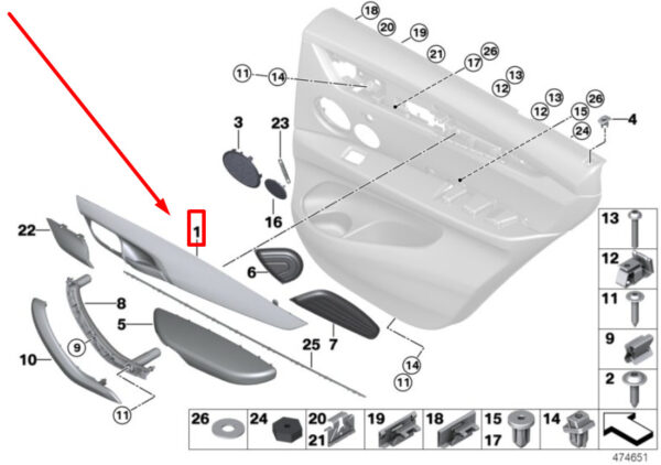 51428064237 - NEW BMW X6 F16, F86 LEFT DOOR DECORATIVE STRIP 51428064237 8064237 ORIGINAL