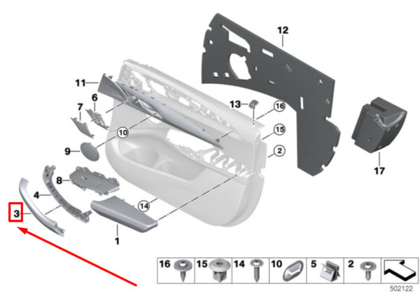 51428097305 - NEW BMW X4 F98 FRONT LEFT DOOR PULL TRIM 8097305 51428097305 ORIGINAL