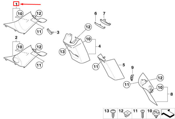51432752998 - NEW MINI COOPER ONE R55 R56 COOP.S BEV JCW COVER COLUMN A RIGHT 51432752998