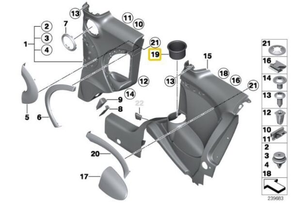 51432756142 - NEW MINI CLUBMAN R55 3 SEATER 06-14 REAR MUG HOLDER 2756142 ORIGINAL