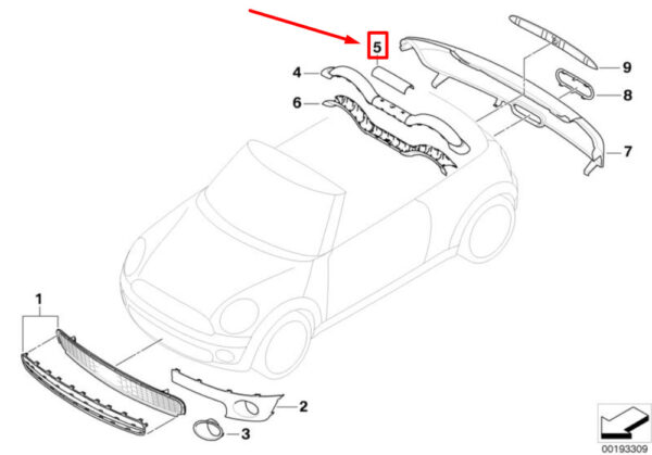 51432757928 - MINI CONVERTIBLE R57 CENTRE TOP ROLL BAR TRIM 51432757928 NEW GENUINE