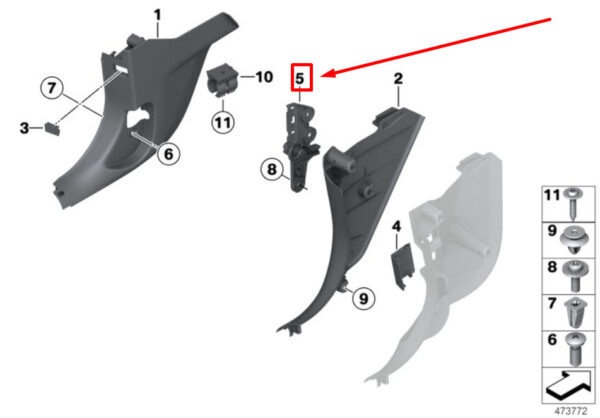 51437221914 - BMW 4 F36 side panel combination holder 7221914 51437221914 NEW ORIGINAL