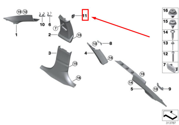 51437325525 - NEW BMW 3 F34 LEFT UPPER B COLUMN DEFORMATION ELEMENT 7325525 51437325525