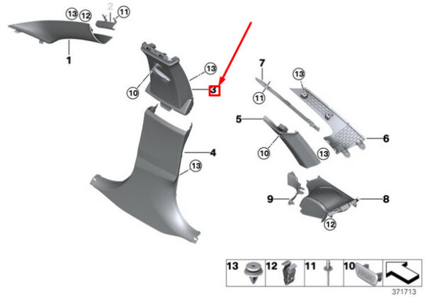 51437326205 - BMW 4 GRAN COUPE F36 LEFT UPPER B PILLAR COVER 51437326205 NEW GENUINE