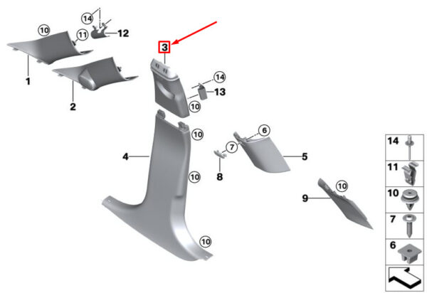 51437392281 - MINI CLUBMAN F54 Left Upper Pillar B Cover 51437392281 7392281 NEW GENUINE