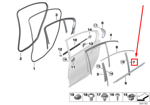 51437465142 - NEW BMW 3 G20 REAR RIGHT WINDOW GUIDE BAR TRIM 51437465142 7465142 ORIGINAL