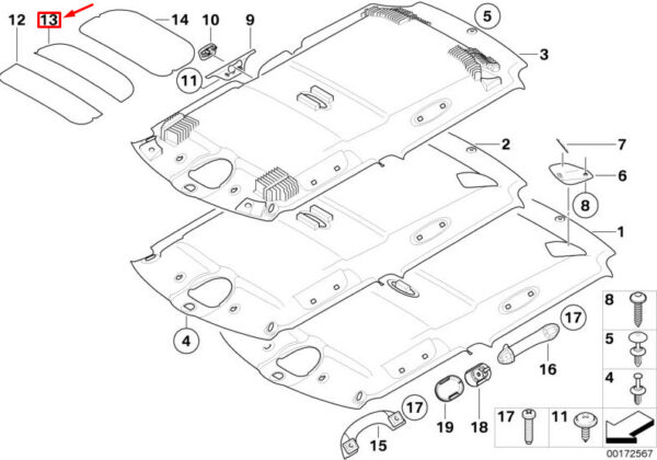 51442756578 - MINI CLUBMAN R55 Roof Centre Sound Deadening 2756578 51442756578 NEW GENUINE