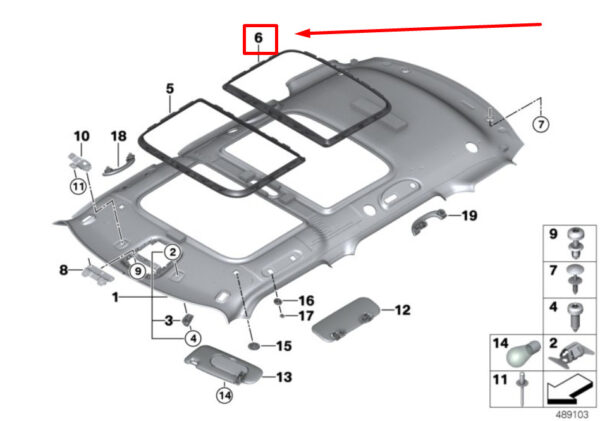51447347695 - NEW MINI F54 F55 F56 F60 F60 REAR SAONROOF PANORAMA GLASS ROOF TRIM 7347695