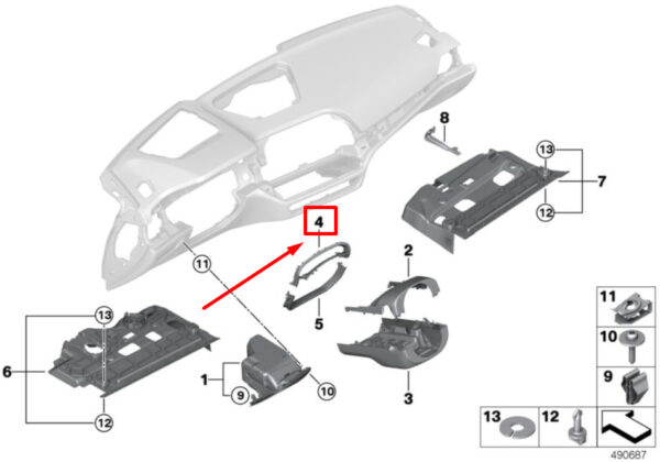 51456842239 - BMW 3 G20, G28 steering column gap cover top 51456842239 6842239 NEW original