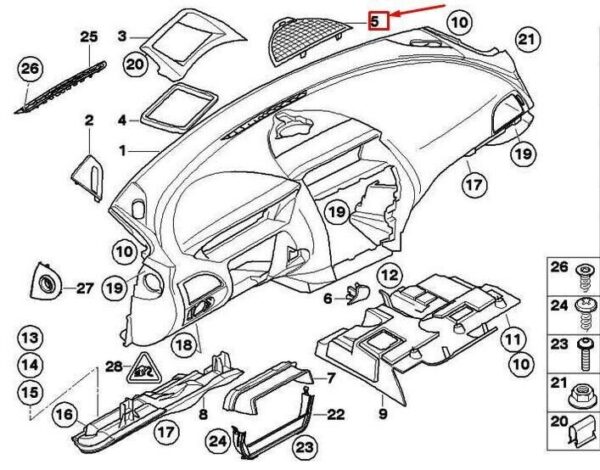 51457009261 - BMW E63 Original Speaker Cover 51457009261