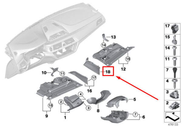 51457951536 - BMW 5 G30 instrument panel cover front right 7951536 51457951536 NEW