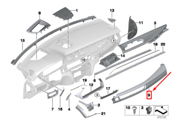 51459270472 - NEW BMW X5 F15,F85 RIGHT POLISHED DASHBOARD TRIM 51459270472 9270472 ORIGINAL