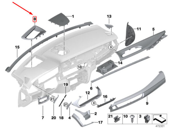51459281647 - NEW BMW X5 F15 INSTRUMENT PANEL HEAD-UP DISPLAY TRIM RHD 51459281647 OEM