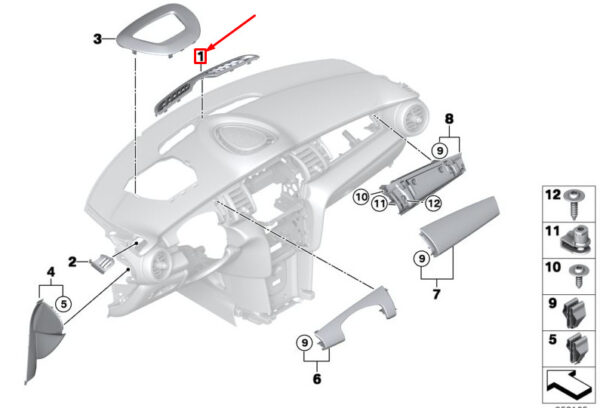 51459288924 - MINI F56 Center Windshield Defroster Trim 51459288924 GENUINE