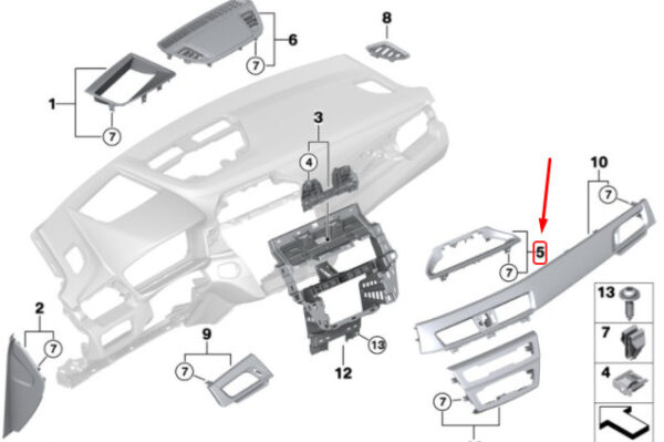51459292129 - NEW BMW X1 F48 INSTRUMENT PANEL ADAPTER TRIM CID 9292129 51459292129 16-20