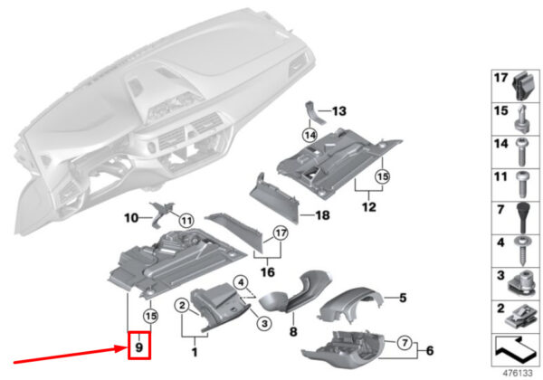 51459329537 - BMW 5 G31 footroom trim front right bottom 51459329537 9329537 NEW ORIGINAL