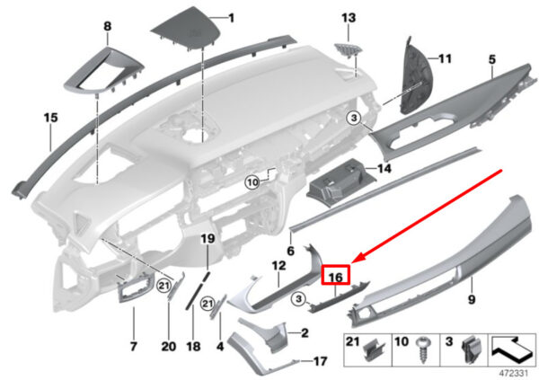 51459389629 - NEW BMW X6 F16, F86 CENTER CENTERSTACK BOTTOM TRIM 9389629 51459389629 ORIGINAL