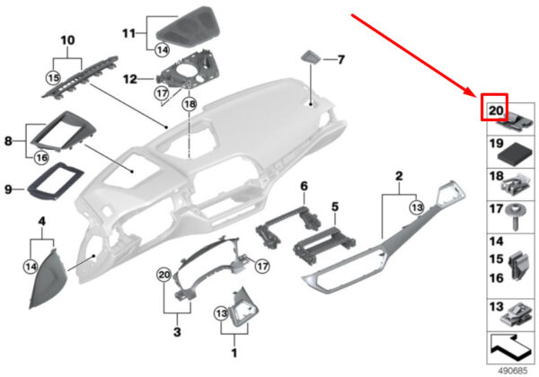 51459496283 - BMW 3 G20, G28 Dashboard U-Mount 9496283 51459496283 NEW Original